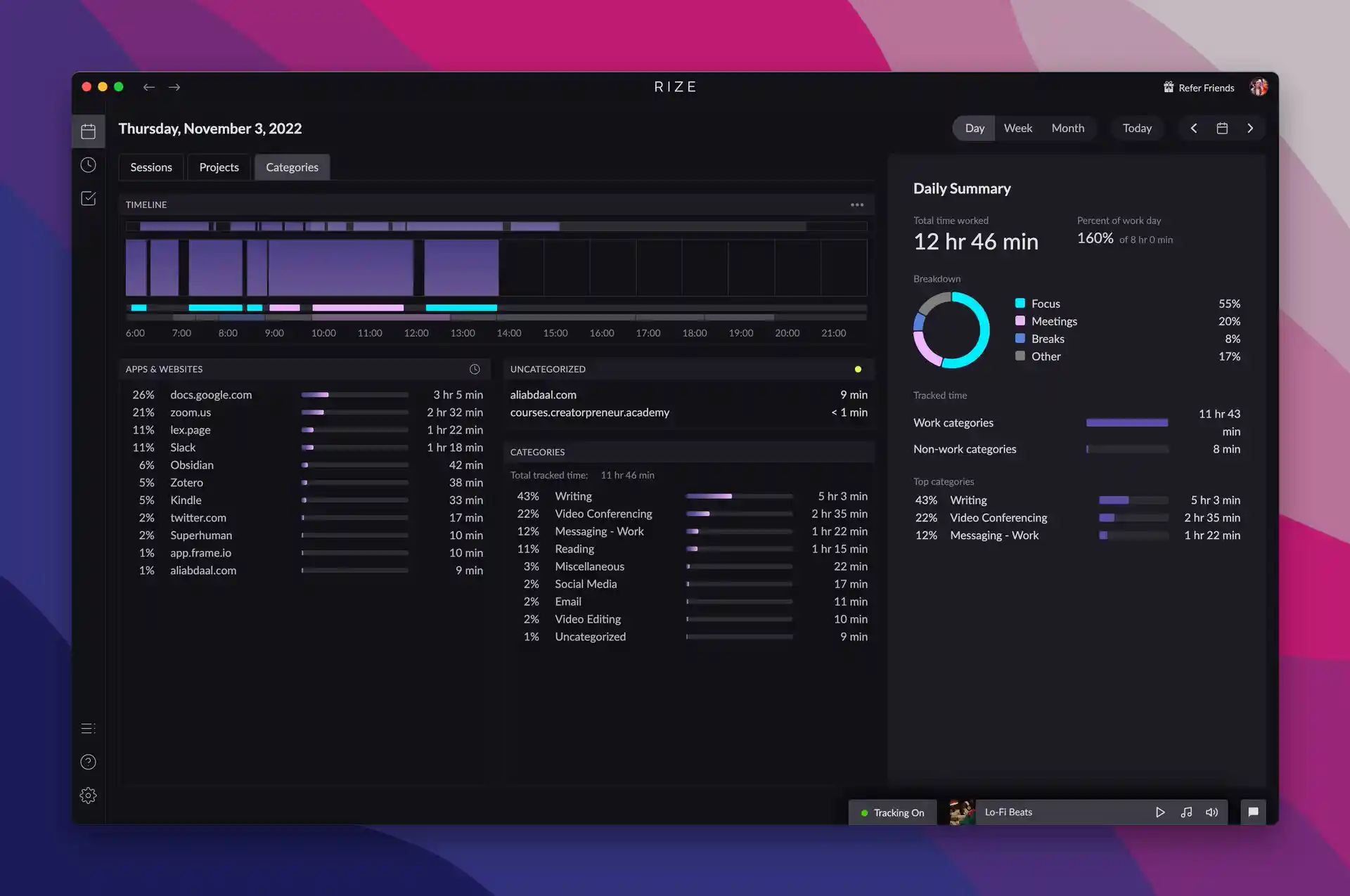 rize app productivity tracking